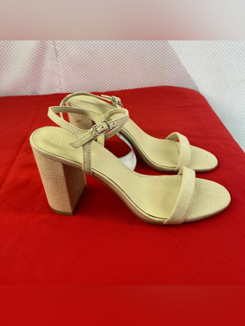 BP Lexy Beige Woven Block Heel Strappy Sandals Size 9M